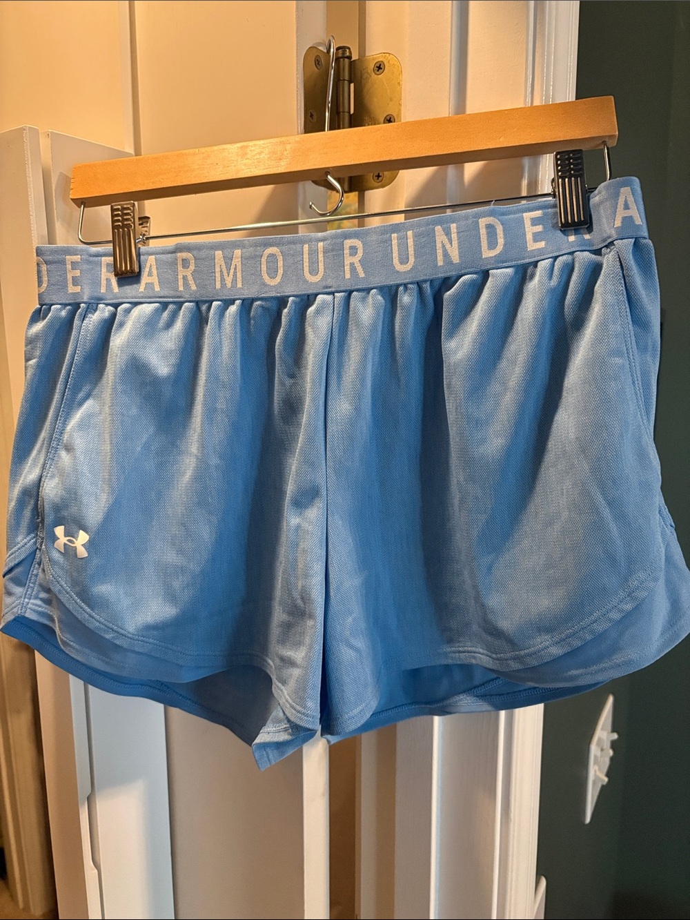 Under Armour Light Blue Women's Athletic Shorts with Logo Waistband